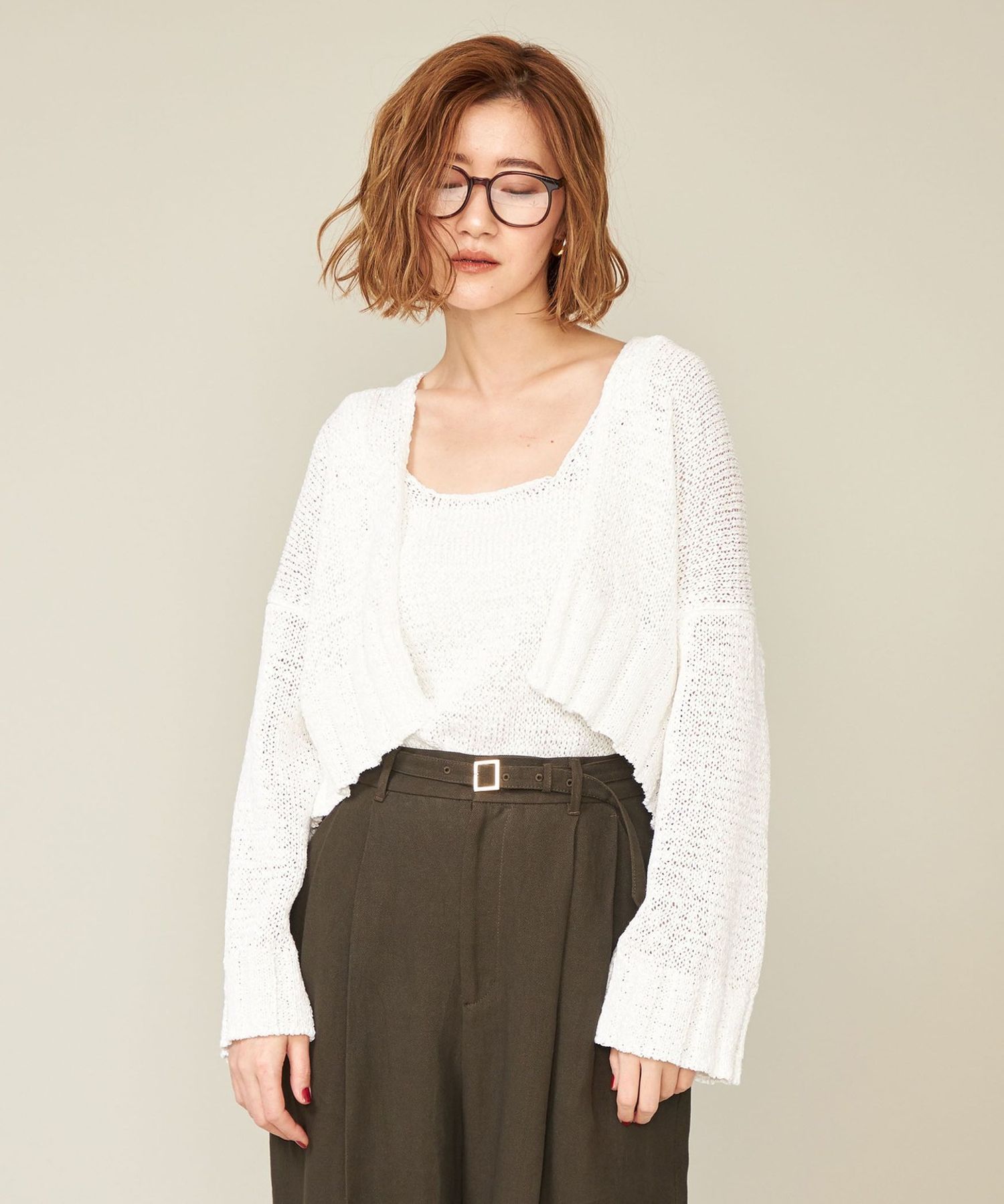 conte コンテ　テープヤーン ベージュ長袖ニットカーディガン conte コンテ テープヤーン ベージュ長袖ニットカーディガン