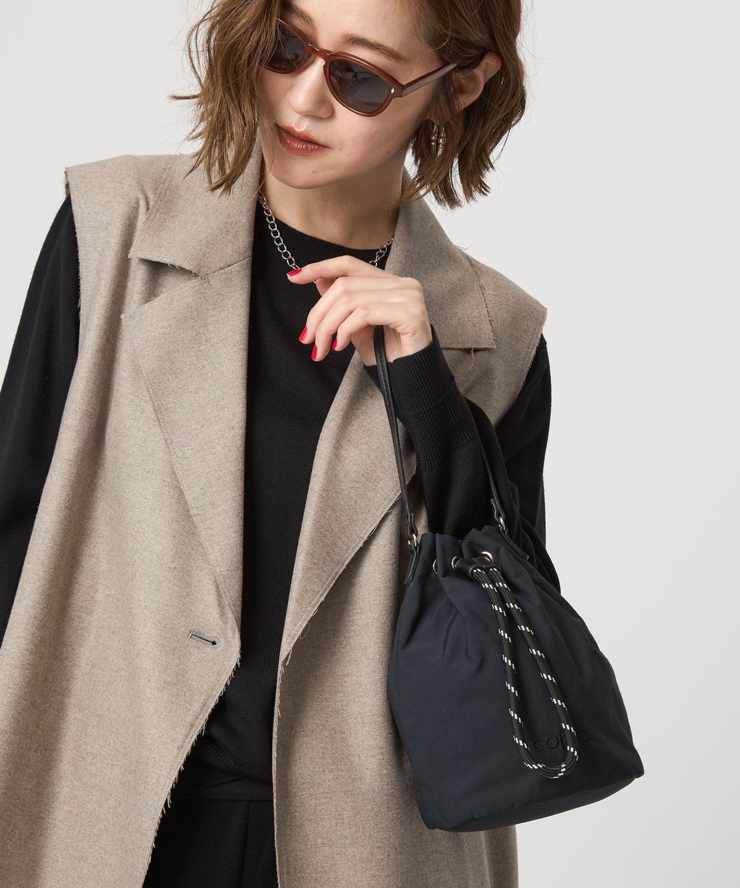 新品　WEB限定　conte ドローストリング バッグ　BLACK WEB限定】＜conte＞ドローストリング バッグ BLACK