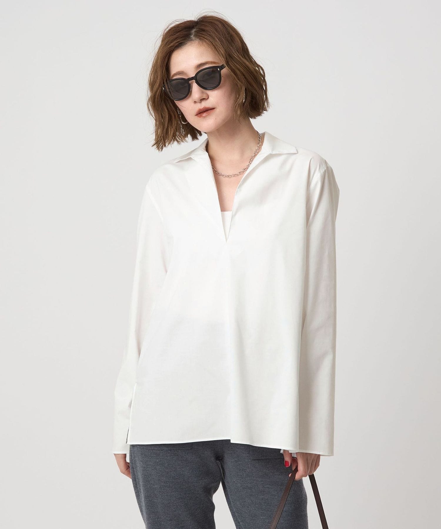 conte＞サイドスリット オープンカラーシャツ