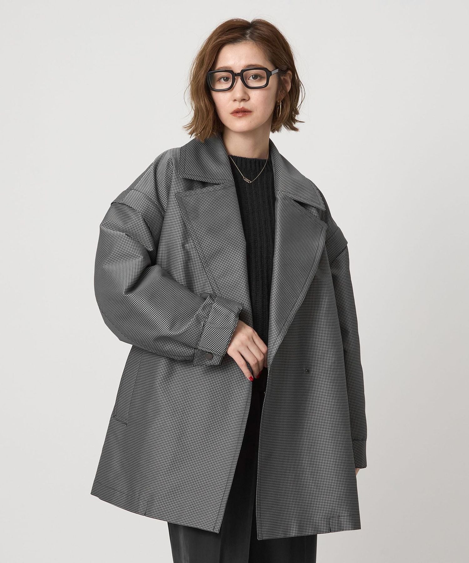 conte＞ チェック ミリタリー 2WAY ショートコート