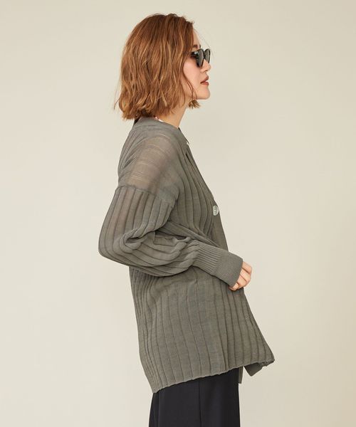 <conte>ワイドリブ VネックカーディガンOLIVE新品未使用タグ付き conte>ワイドリブ Vネックカーディガン