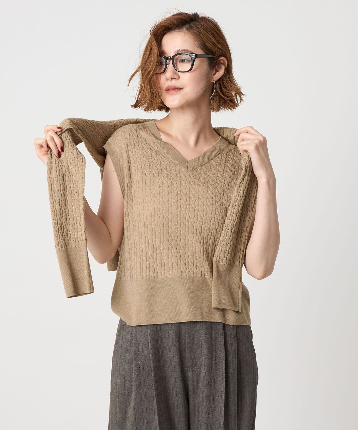 美品　conte リブ編み Vネック ニットベスト UNITED ARROWS｜<conte>シアー Vネックニットベスト | Rakuten