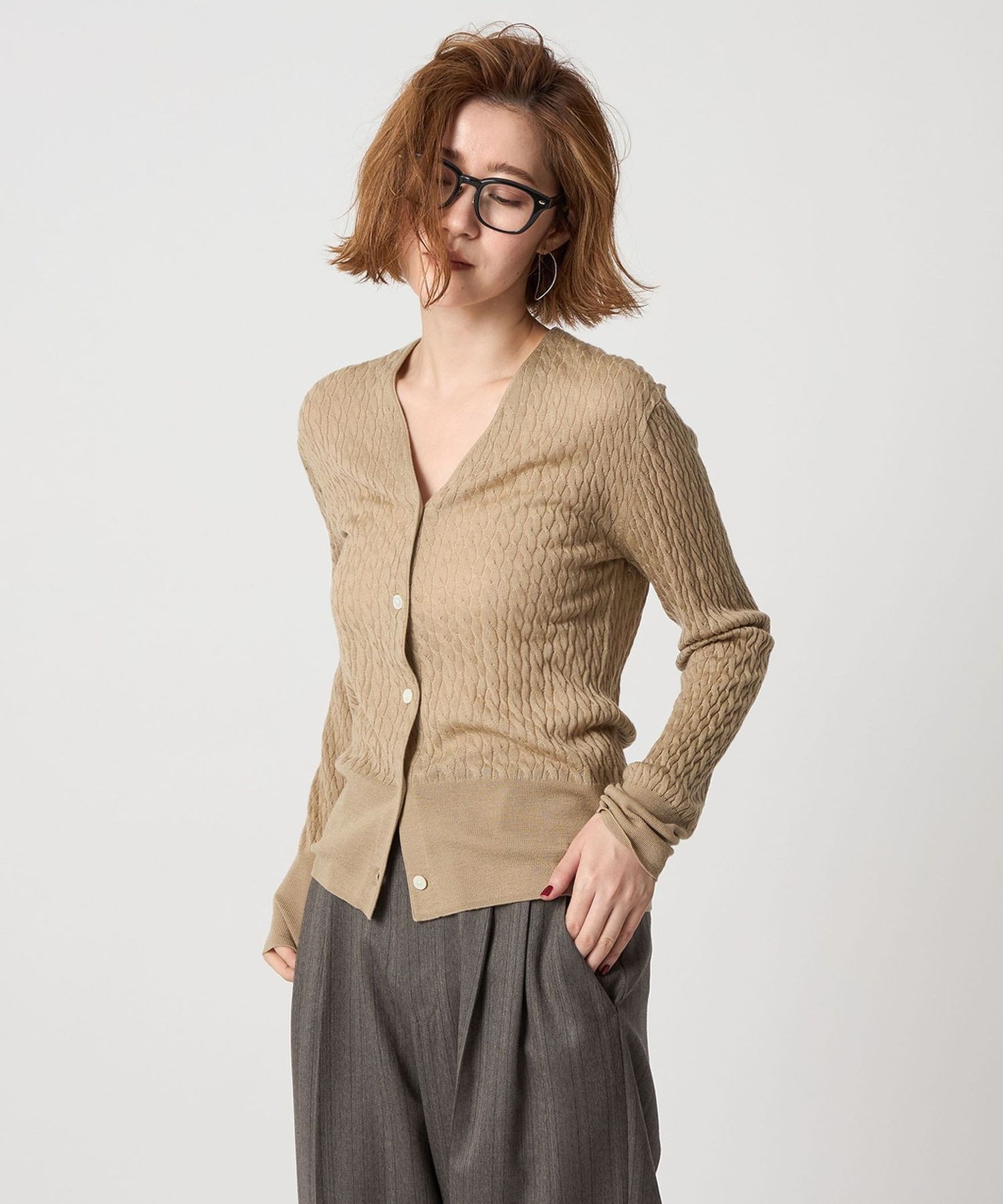 conte ワイドリブVネックカーディガン　ベージュ conte ワイドリブVネックカーディガン ベージュ UNITED ARROWS