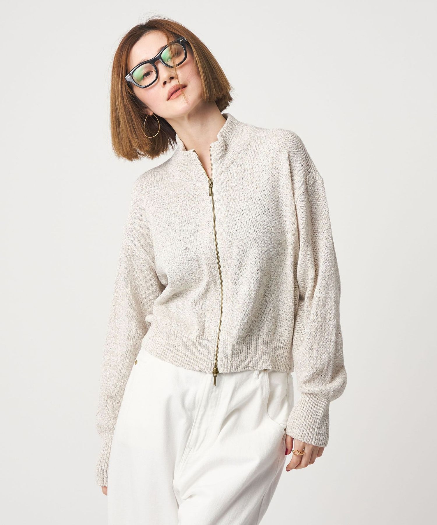 conte＞ ハイネック ジップカーディガン