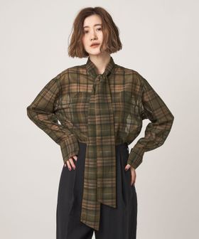 conte/＜conte＞シアー チェック ボウタイブラウス BK/シャツ / ブラウス