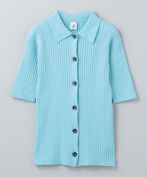 6(ROKU)＞リブシャツショートスリーブ カーディガン 