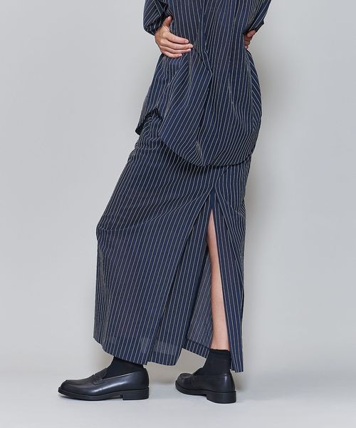 6(ROKU)＞スケ ストライプ マキシスカート 