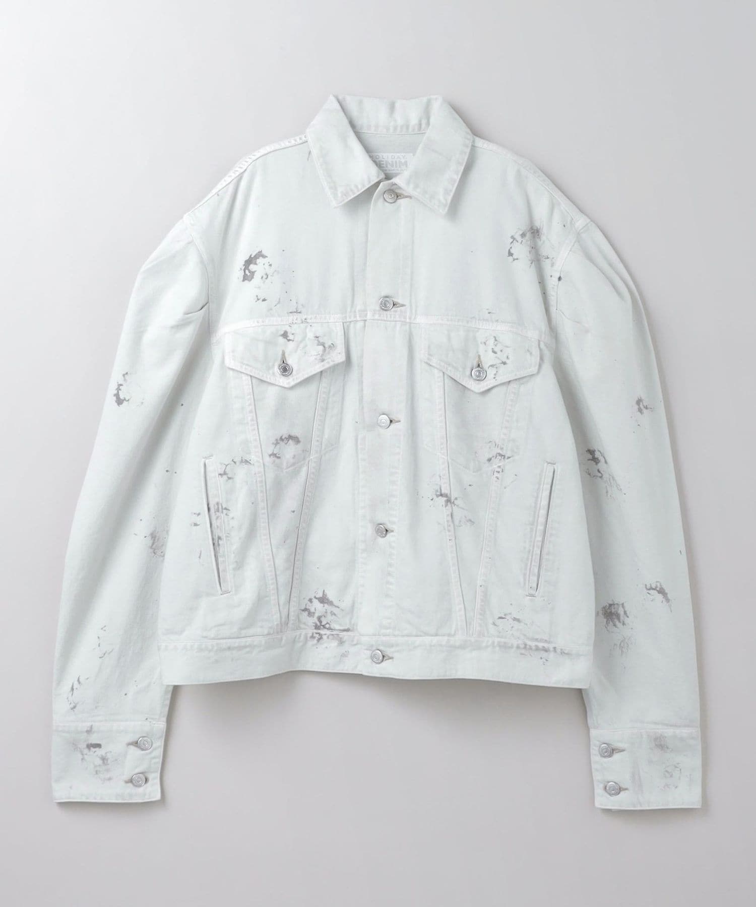 HOLIDAY DENIM ペイントモチーフパフスリーブジャケット 白灰ペイント 