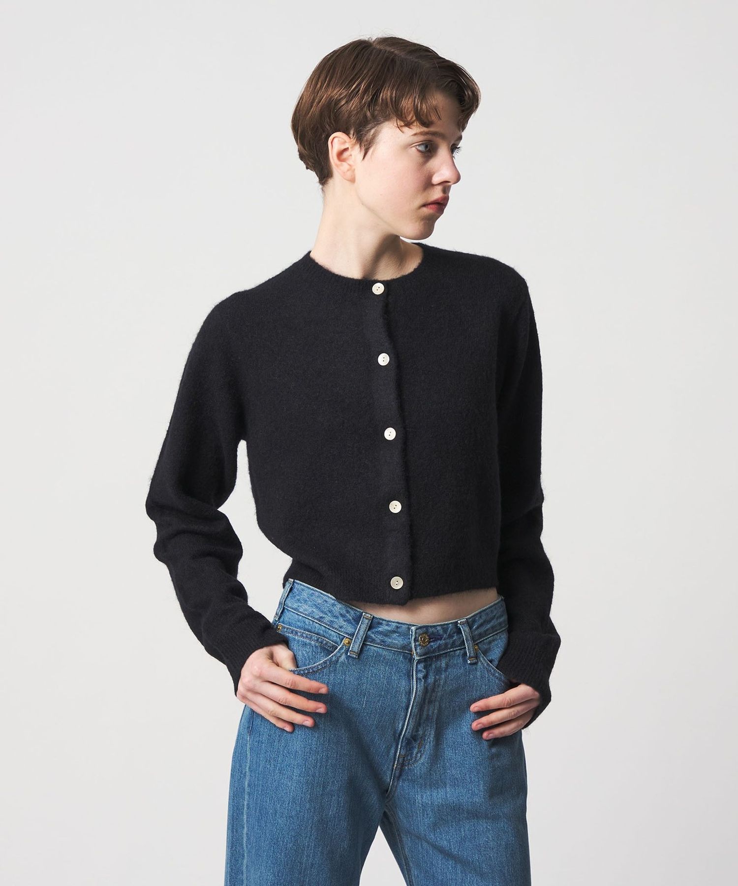 6(ROKU)＞アルパカウールナイロン カーディガン