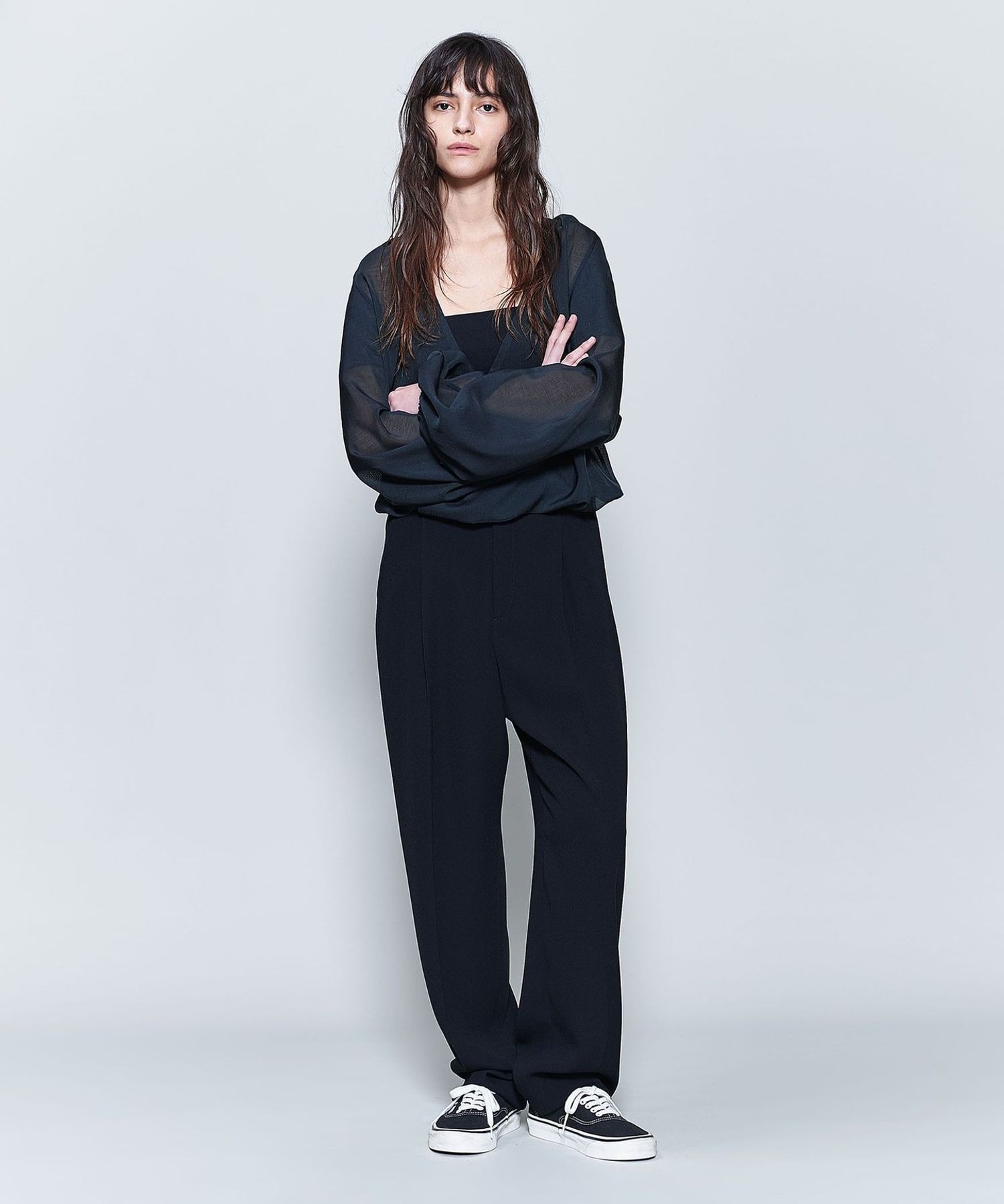 roku 6 ジョーゼットパンツ 6(ROKU)＞ジョーゼット テーパード タックパンツ 2