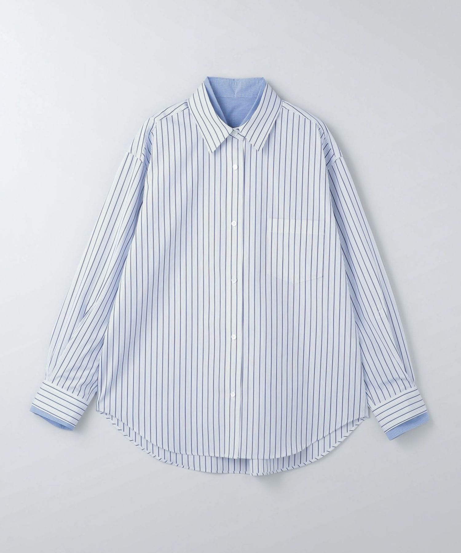 6(ROKU)＞ コットン ストライプ&チェック レイヤード シャツ