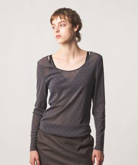 6(ROKU)/＜6(ROKU)＞ナイロン チュール ラウンドカラー DOT/Tシャツ / カットソー