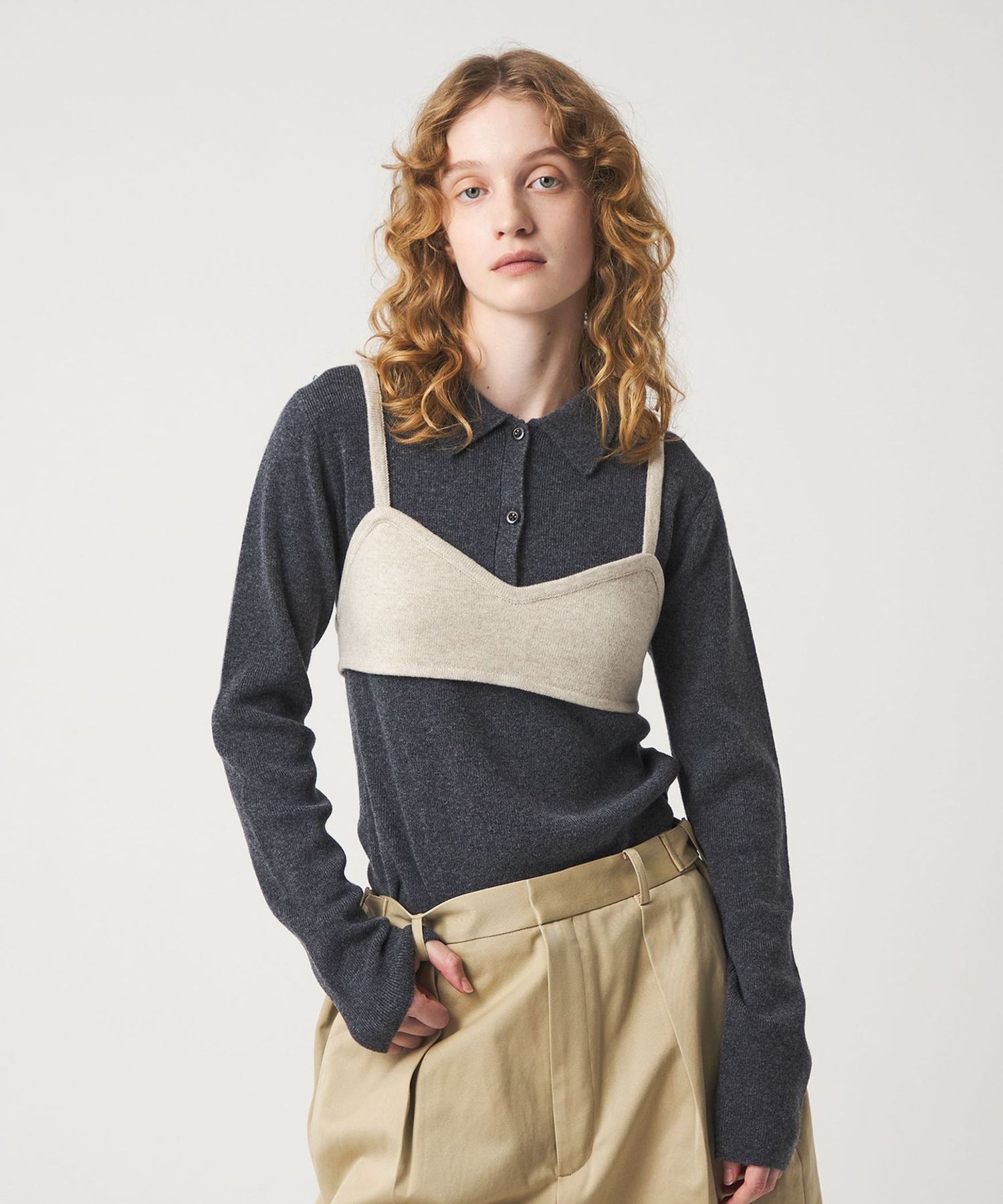 6(ROKU)＞ウールカシミヤ リブ ポロニット