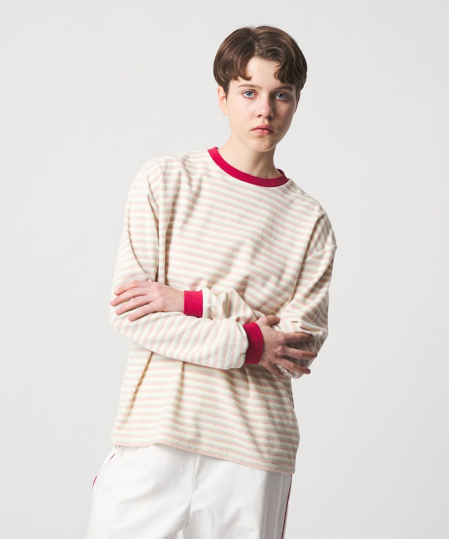 6(ROKU)＞パイル ボーダー ロングスリーブ Tシャツ