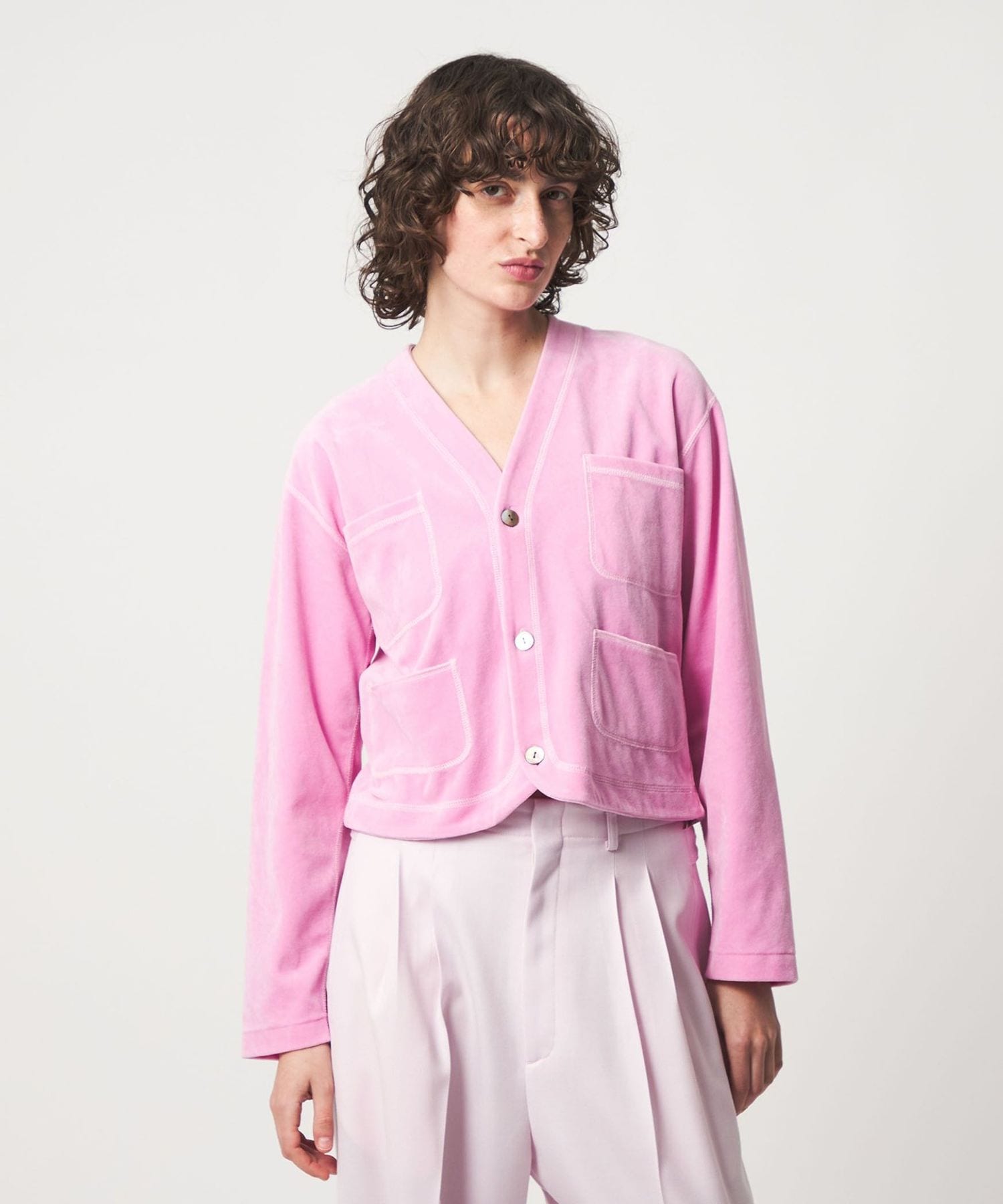 6(ROKU)＞ベロア カラー カーディガン