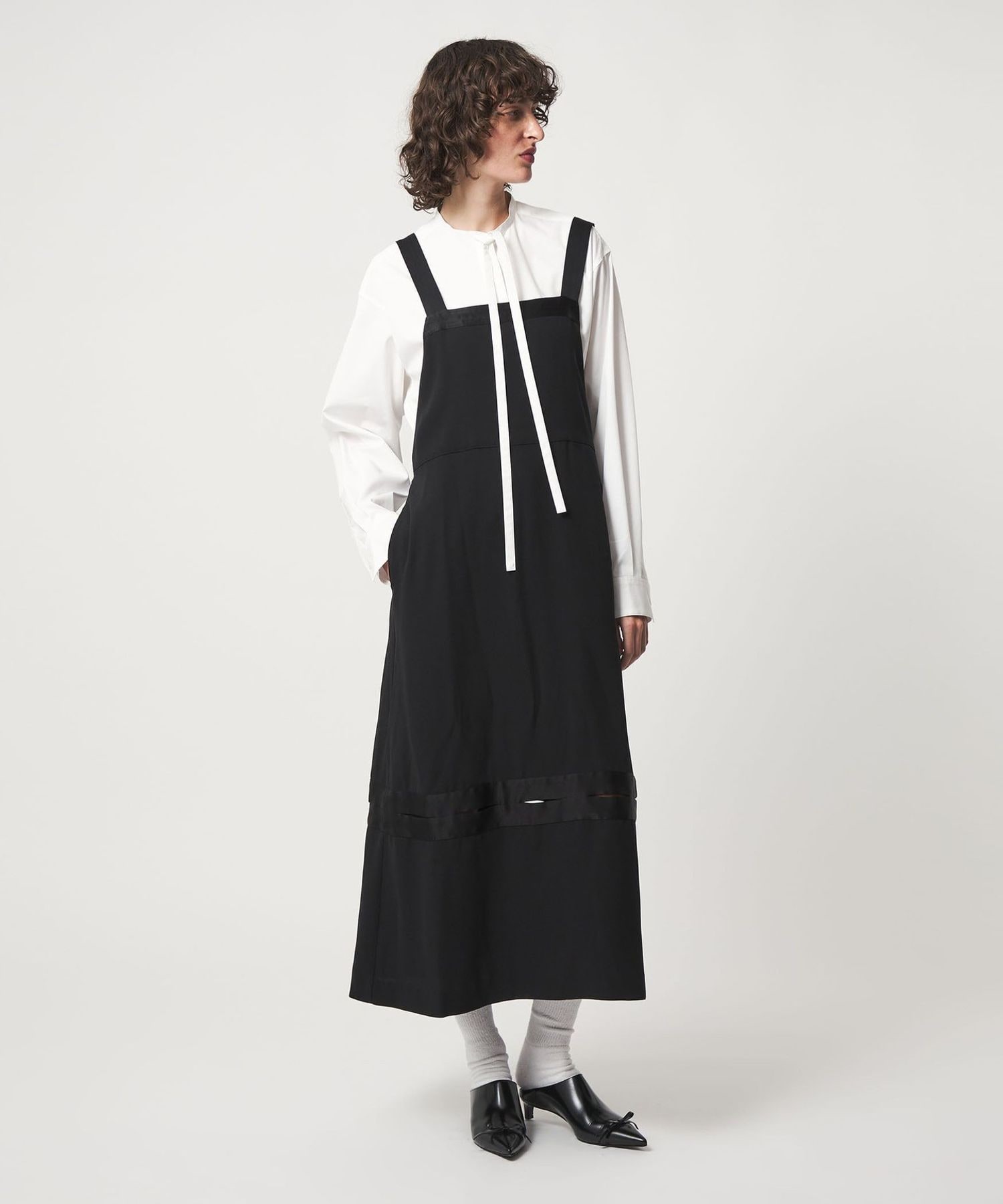 6(ROKU)＞サテン ジョーゼット エプロン ワンピース