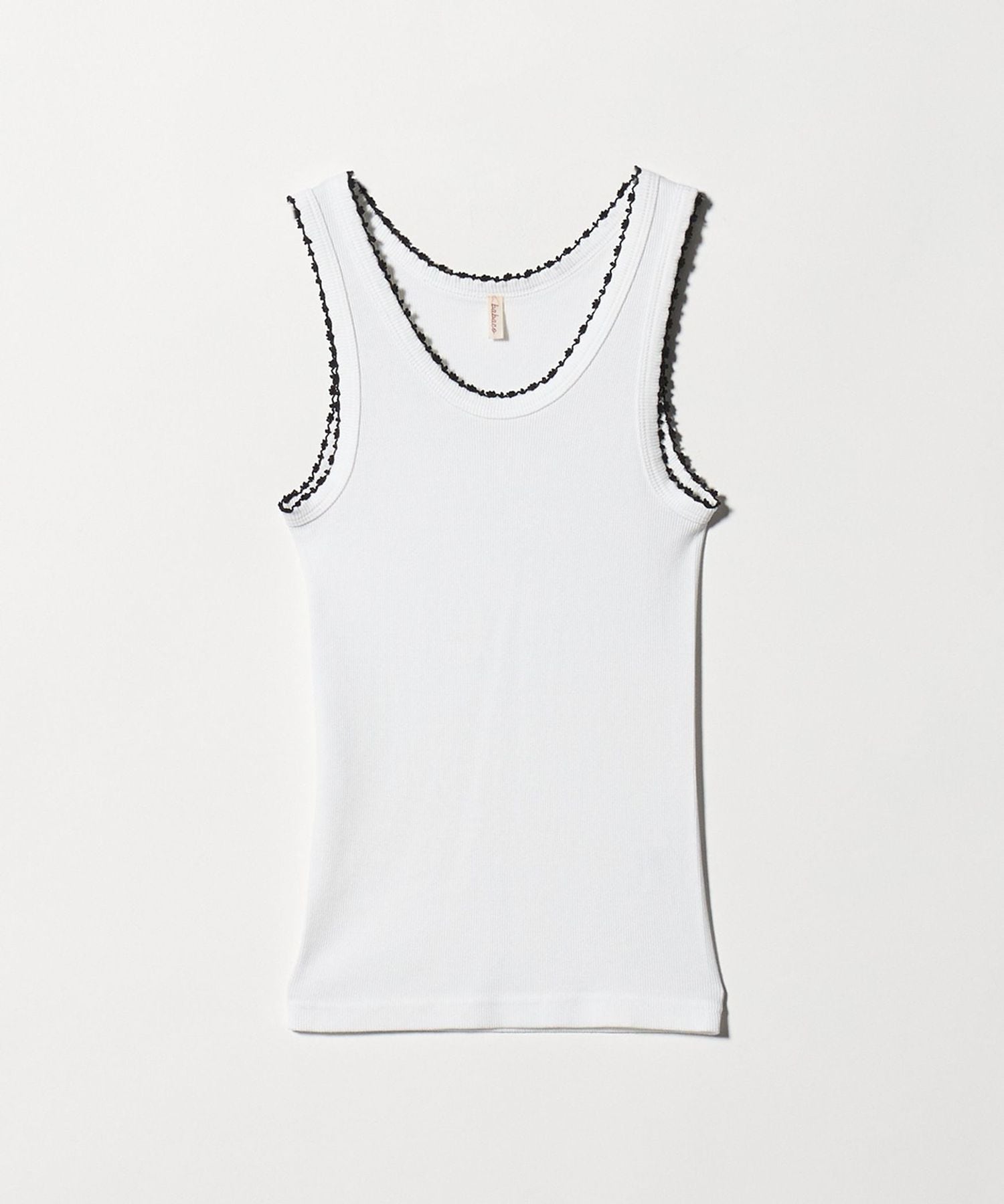 babaco バックオープンとリボンデザイン シルクリブタンクトップ babaco＞RIBBED TANK TOP W/EMB/タンクトップ
