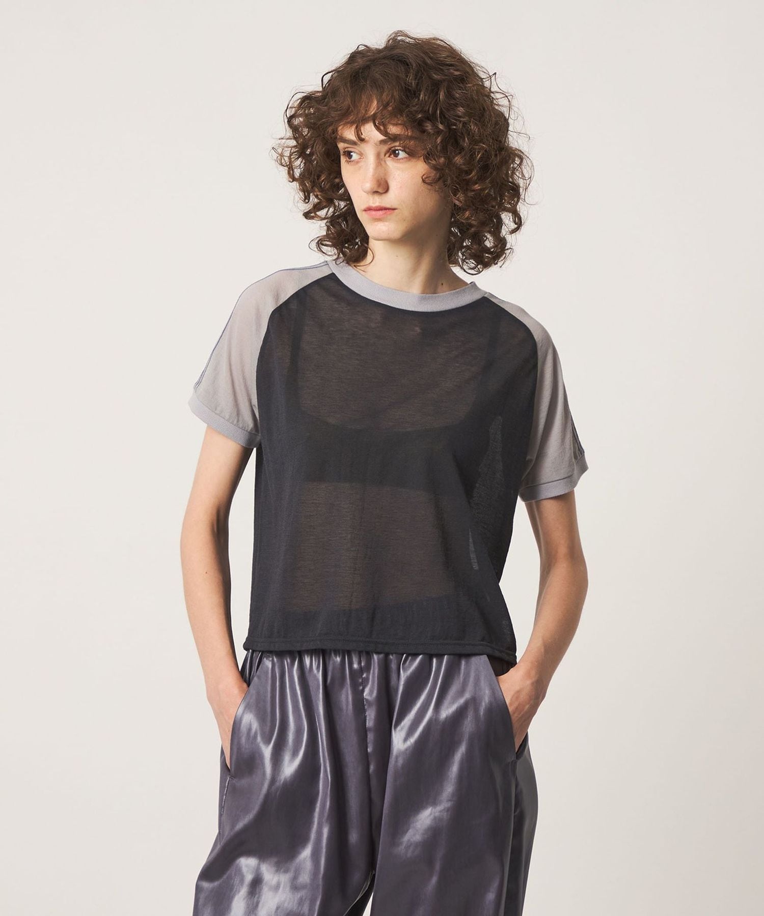 今期2026春夏6（ROKU）コットンナイロン ショルダーステッチTシャツ 6(ROKU)＞コットンナイロン ショルダー ステッチ Tシャツ