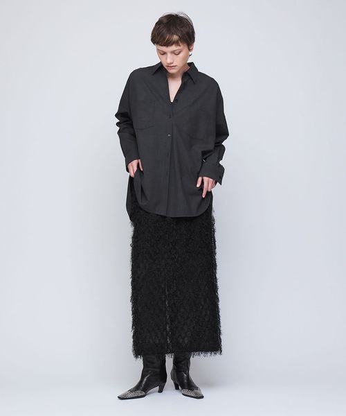 AEWEN MATOPH◆長袖シャツ/FREE/セルロース/BLK/8711-234-0019 AEWEN MATOPH＞ラッフル ドルマンシャツ（シャツ/ブラウス