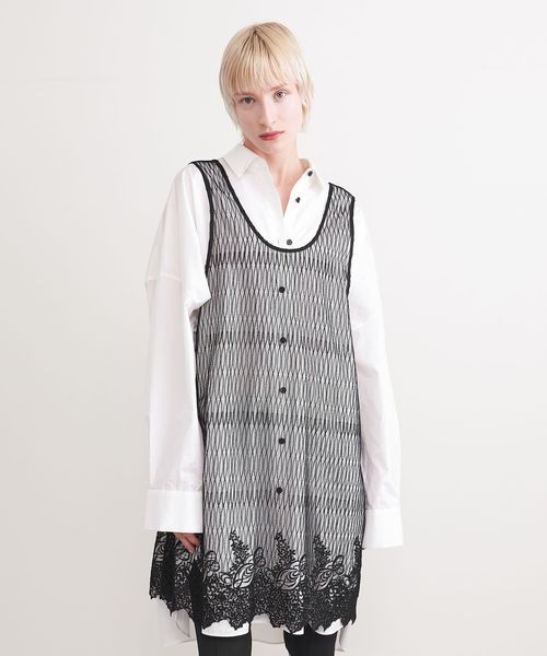 希少✨マメクロゴウチ ノースリーブシャツ 刺繍 エンブロイダリー ホワイトベスト ZUCCa / S INDIAエンブロイダリー / シャツ(M white(01)): SALE