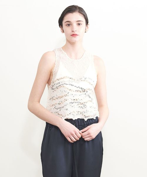 AEWEN MATOPH＞ワッシャー スパンコール ノースリーブブラウス 