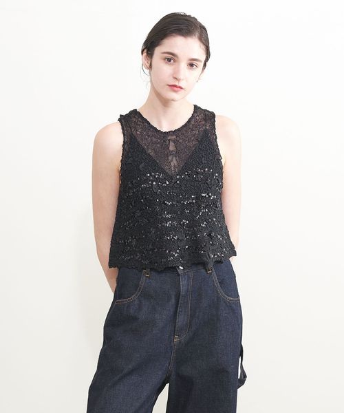 AEWEN MATOPH>ワッシャー スパンコール ノースリーブブラウス AEWEN MATOPH>ワッシャー スパンコール ノースリーブブラウス