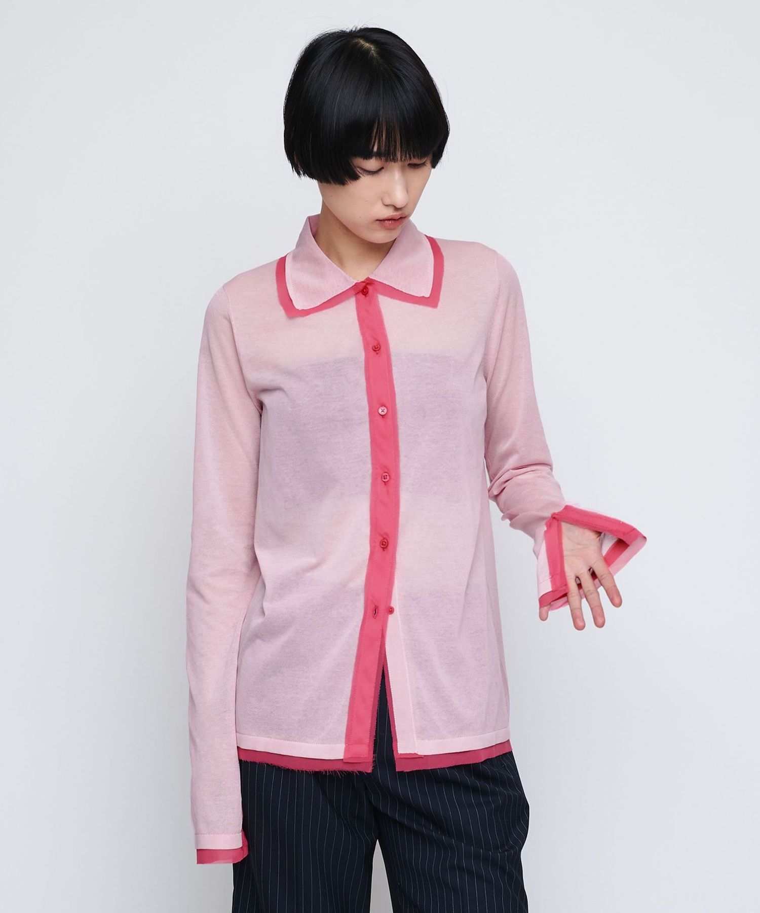 AEWEN MATOPH＞シフォンコンビ ポロ カーディガン