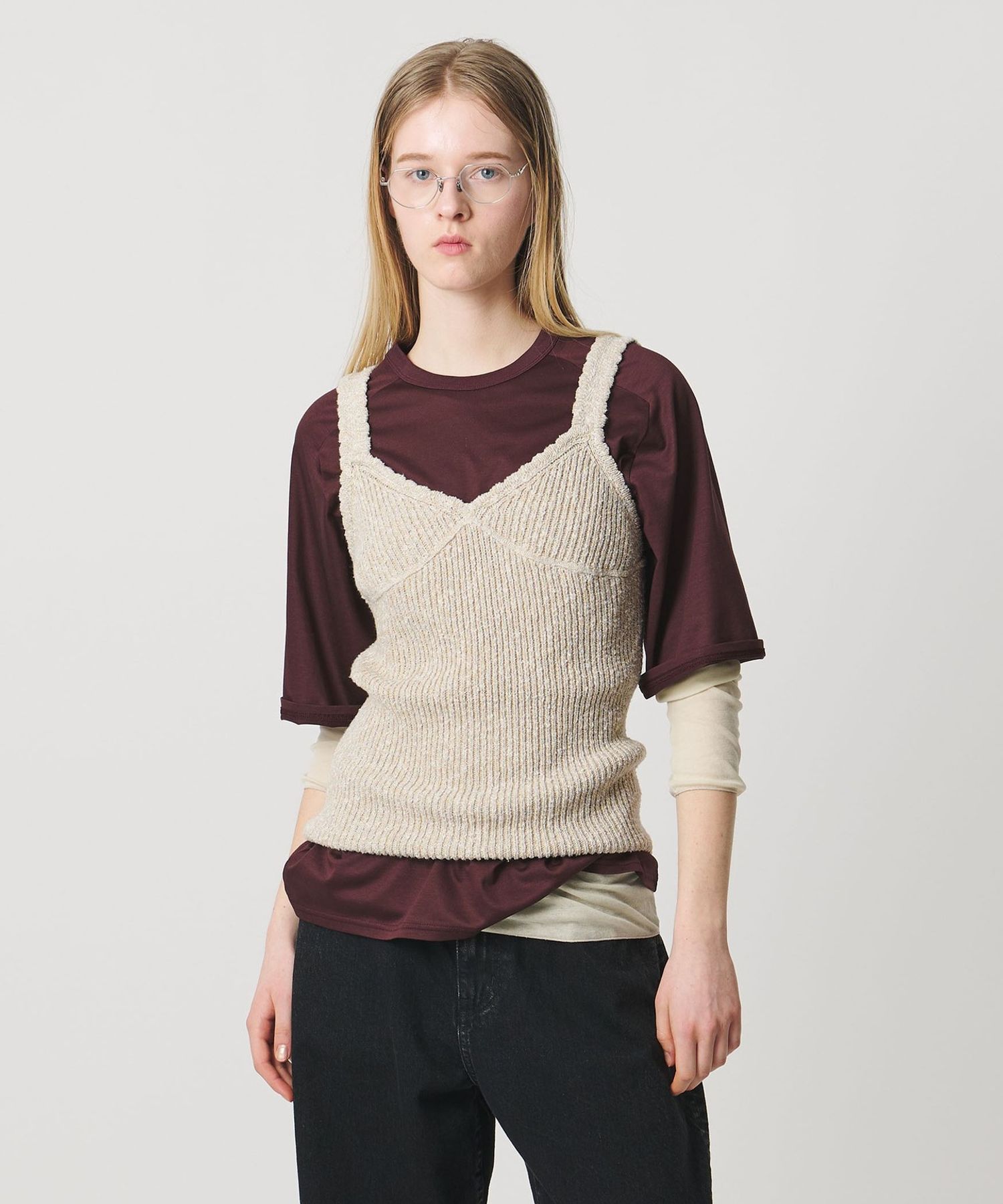 AEWEN MATOPH＞ミックスヤーン ニット キャミソール BEIGE