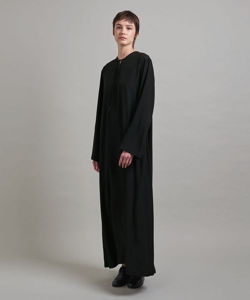 LOEFF ロエフ コットンボイルロングワンピース ブラック フレア 0 LOEFF ロエフ コットンボイルロングワンピース ブラック フレア