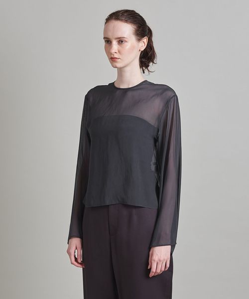 ⭐︎美品⭐︎ユナイテッドアローズ 異素材Tシャツ 裾シフォン おしゃれ ゆるふわ LOEFF＞シフォン Tシャツ