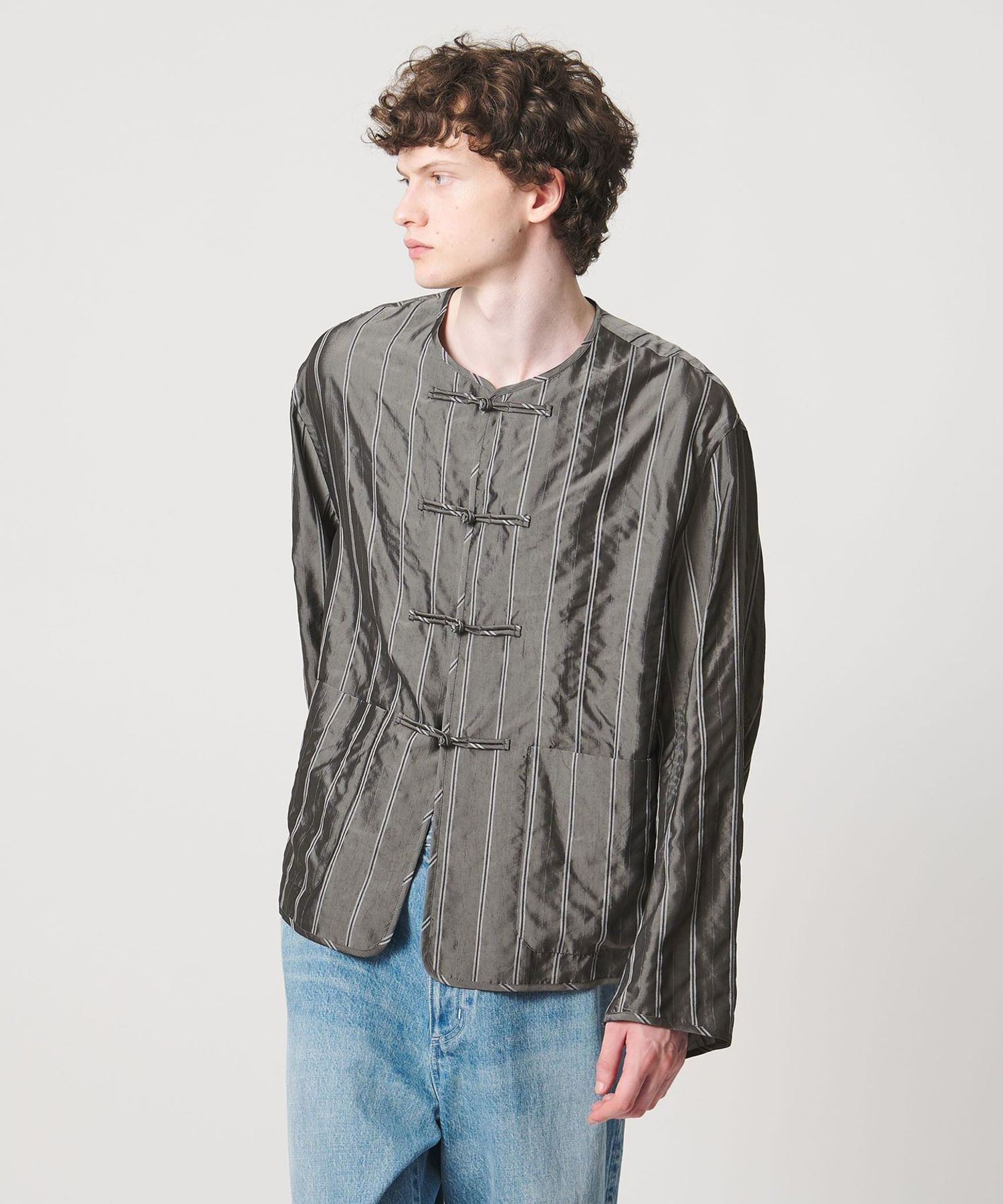 LOEFF＞ストライプ チャイナ ジャケット MENS