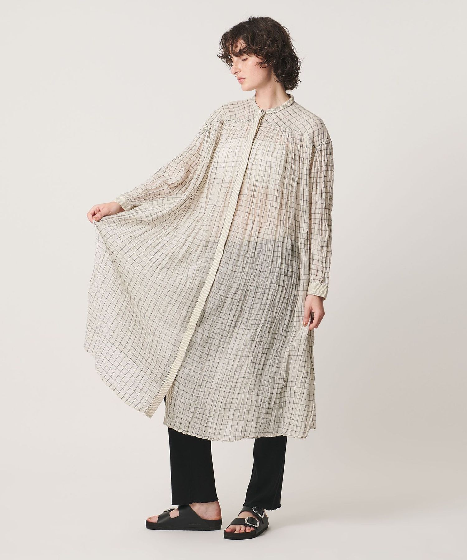 Pheeta＞Mona ノーカラー ワンピース CHECK / 016C―42C
