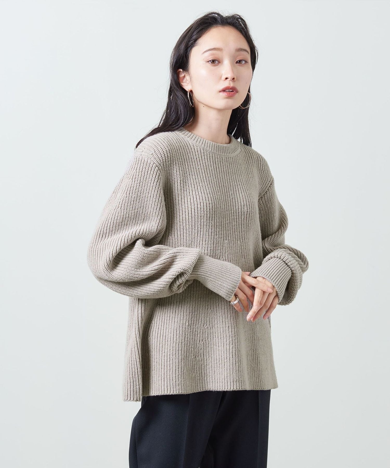 MARW UNITED ARROWS クルーネック フレアニットプルオーバー色モカ