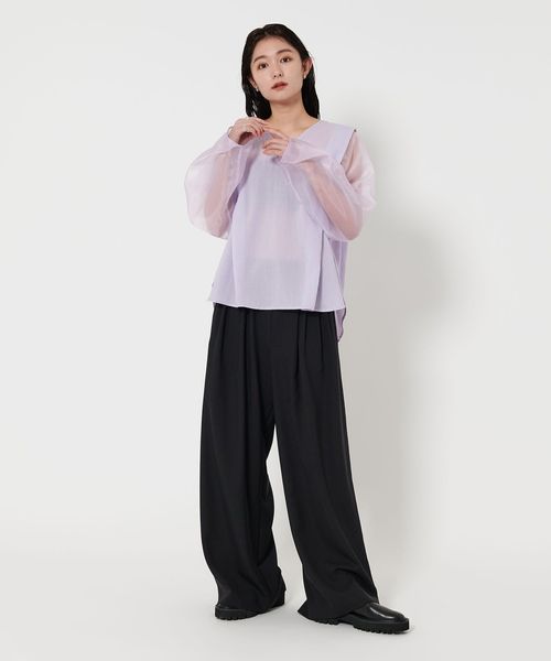 MARW UNITED ARROWS＞シアー Vネック コンビ ブラウス